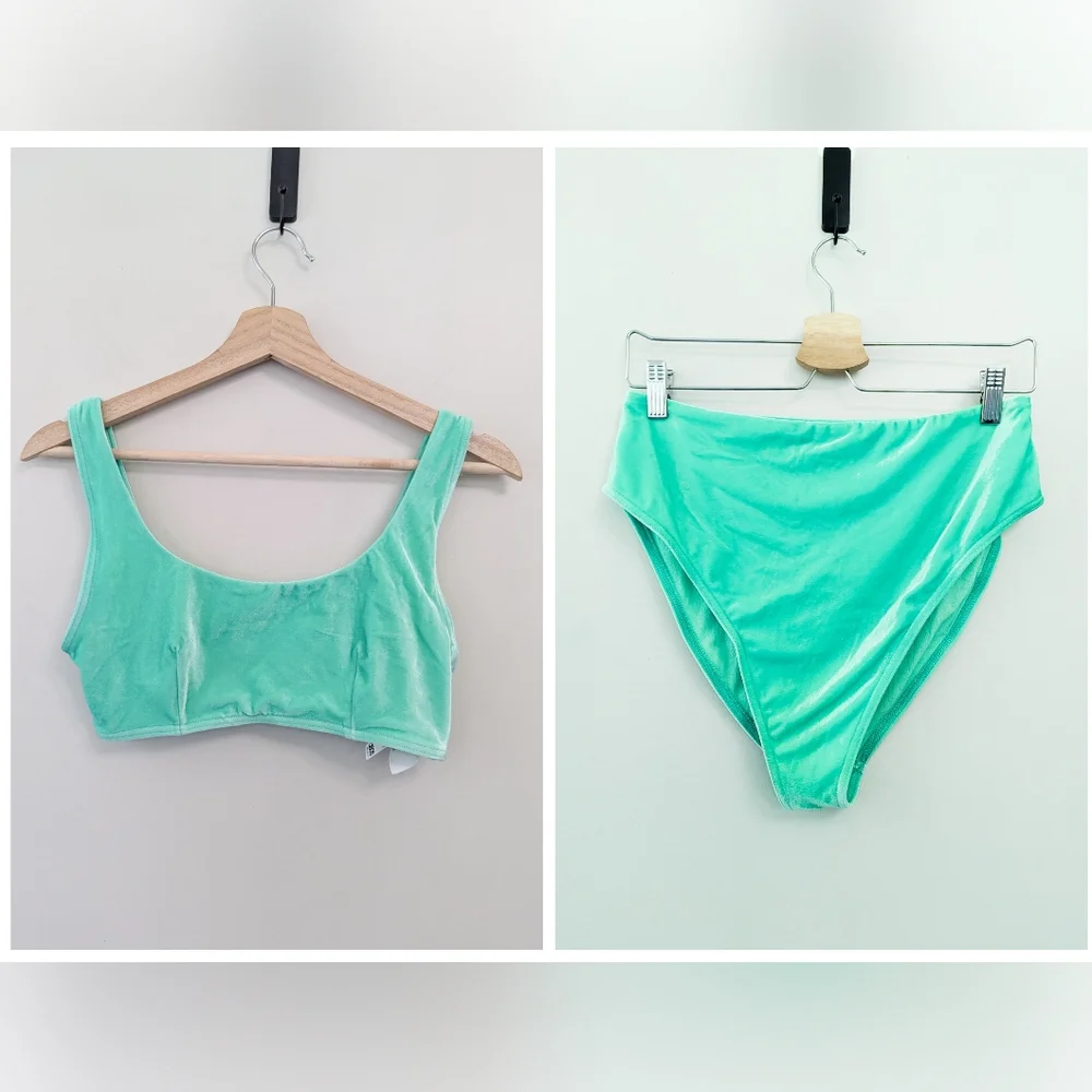 ASOS‎ Mint Green Velvet Bikini Set High Waist